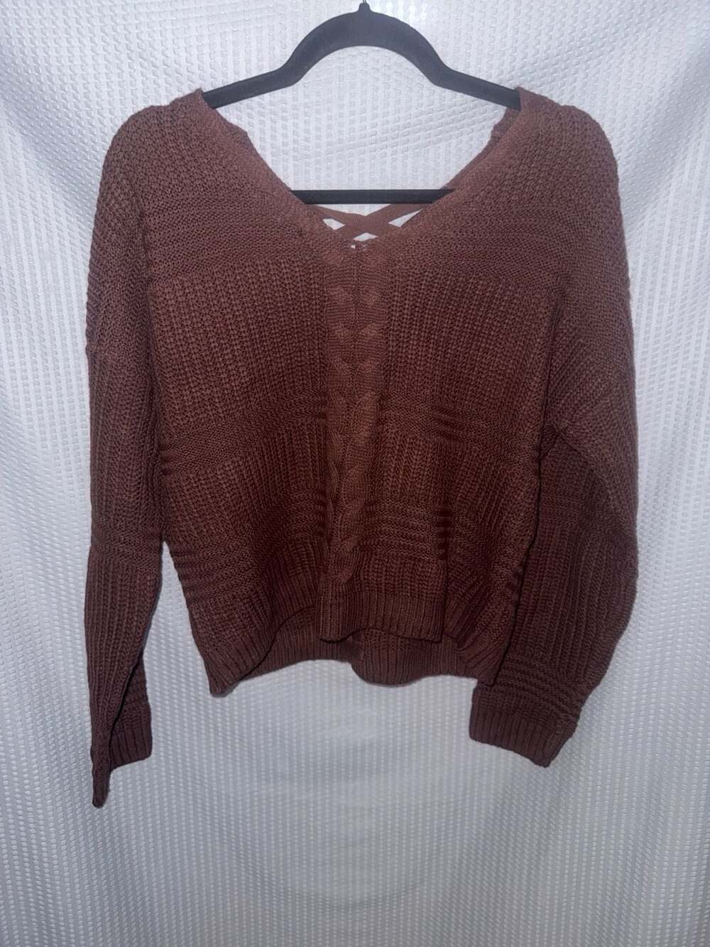 FCT with Love Sweater Size Large Brown Lace-Up Back